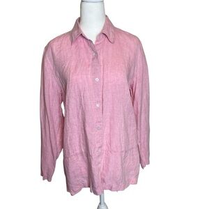 Saks‎ Fifth Avenue Real Clothes 100% Linen Pink Button Up Women’s Shirt Size 8